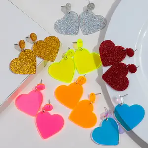 Wholesale Colored Clear Resin Cut Simple Heart Glitter JEWELRY Glossy Acrylic Drop Earrings for Women Girls Valentine's Day