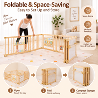 Parc de jeu pour bébé en bois avec tapis, design portable avec porte, conforme aux normes ASTM F1004-23, 16 CFR 1239, ASTM F406-24, pour la surveillance des tout-petits en Amérique du Nord