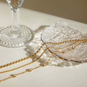 Pulseras de Cadena de Varias Capas, Chapadas en Oro de 18K, Acero Inoxidable, Resistentes al Agua, Cadena de Serpiente, Cadena de Cuentas, Pulseras de Moda Cúbicas - Product Image 2