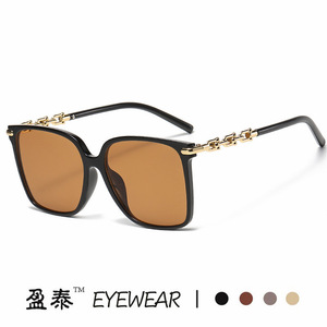 Yingtai Eyewear <b>Square</b> <b>Sunglasses</b> Black Frame Gold Chain UV400 Women Fashion - Product Image 5