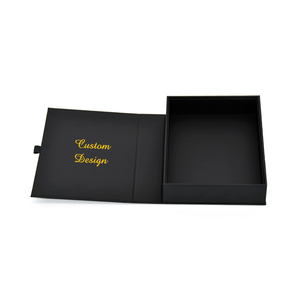 定制徽标印刷豪华纸包装磁性闭合黑色书形纸板礼品盒带侧带提手 - Product Image 4