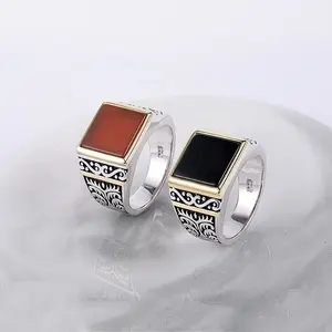 Bague Rétro Lourde en Argent Ancien 925 pour Homme, Motif <span class=keywords><strong>Tugra</strong></span> Ottoman de Dubaï - Product Image 1
