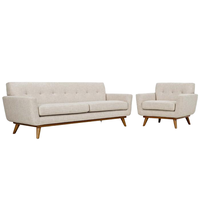 Kingfun Ensemble Canapé Deux Places 65 pouces avec Ottoman et Table Basse, Style Moderne avec Rangement, Capitonnage Boutonné, Pieds en Bois, pour Salon