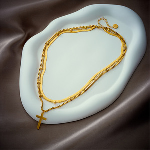 <b>Cross</b> Pendant Necklace Multi Layer Gold Stainless Steel Hip Hop Fashion Jewelry Geometric Design For Men Women - Product Image 3
