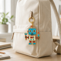 Porte-clés personnalisé en émail dur, robot rétro, plaqué or, alliage de zinc, souvenir robot vintage pour cadeau et collection