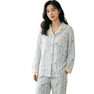 Sweet Pajamas Sets Lace Trim Patchwork Cloud Cotton Material Long Sleeve Women's Sleepwear Home Wear