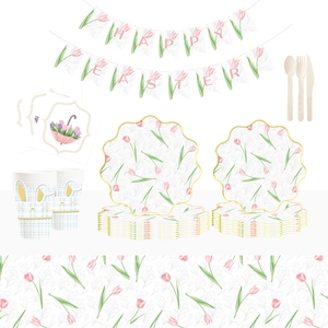 DAMAI Custom Disposable Paper Plates Flower Theme Party Decorations for Spring Tea Party Tulip Floral <b>Easter</b> Paper Tableware Set - Product Image 1
