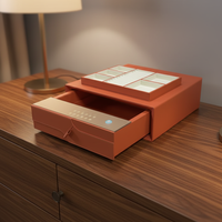 Coffre-fort rechargeable de luxe en cuir avec lecteur d'empreintes digitales et mot de passe, en acier et verre trempé, avec système de rail à amortisseur unique pour armoire