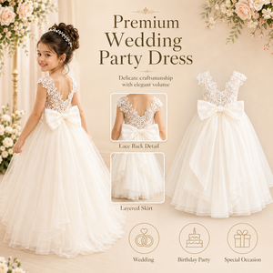 Abito da Principessa in Tulle Bianco <span class=keywords><strong>per</strong></span> Ragazze 8-16 Anni Vestito da Damigella <span class=keywords><strong>per</strong></span> Feste con Ricami in Pizzo Fiocco sulla Schiena Abito da Cerimonia Vaporoso - Product Image 6