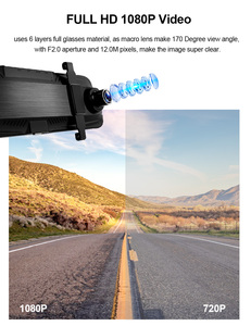 กล้องติดรถยนต์หน้าจอสัมผัสความละเอียด HD IPS 10นิ้วกล้องติดรถยนต์ DVR มองเห็นกลางคืน1080P สตรีมได้2เลนส์บันทึก WiFi ห่วงรับประกัน1ปี - Product Image 6