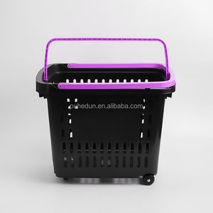 Folding <strong>Plastic</strong> Grocery Shopping <strong>Basket</strong> <strong>with</strong> <strong>Wheels</strong> Convenient Cart For Daily Use - Product Image 3