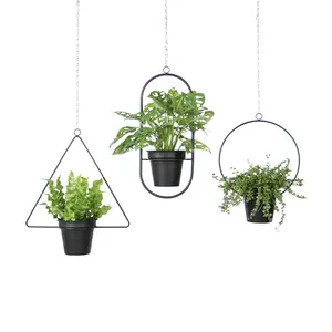 Hanging Planters, Indoor Metal Plant Hanger with Plastic Pots