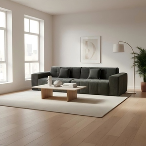 Sofá Recto de 3 Plazas, 300x100x70cm, Sofá de Pana Gris Oscuro con Rayas Anchas para Sala de Estar, Respaldo Acolchado para Apartamento - Product Image 2