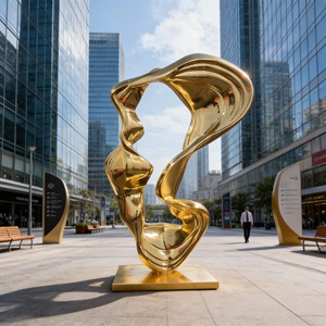 Escultura Abstracta Grande Personalizada de Acero Inoxidable, Arte Metálico Pulido con Acabado Espejo <span class=keywords><strong>Dorado</strong></span> Fluido para Vestíbulo de <span class=keywords><strong>Hotel</strong></span> - Product Image 4