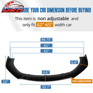 Convient aux largeurs de 59 à 65 pouces, 3 pièces, lèvre de pare-chocs avant noire brillante, spoiler universel non réglable - Product Image 3