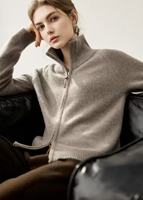 Maßgefertigte Kaschmir-Strickjacke für Damen mit Hohem Kragen, Doppelreißverschluss, Verdickt, Locker Geschnittener Strickpullover-Mantel, Vielseitiges Oberteil