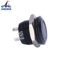 Bouton-poussoir électronique LED étanche en acier inoxydable noir 12 mm, interrupteur lumineux à réinitialisation pour démarrage de voiture, momentané, à tête plate, IP65