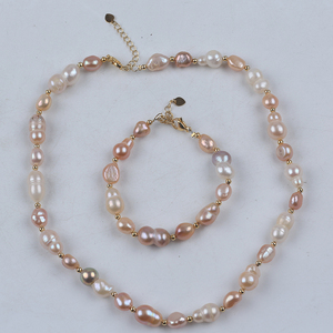 Bộ trang sức nữ làm thủ công bằng ngọc trai nước ngọt hình dạng bất quy tắc mạ vàng 18k - Product Image 2