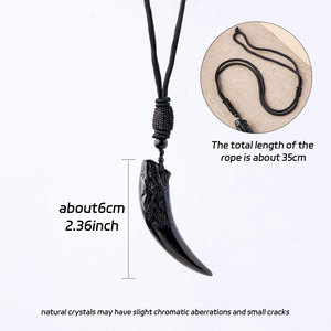 Pendentif en <span class=keywords><strong>obsidienne</strong></span> <span class=keywords><strong>noire</strong></span> naturelle en forme de dent de loup, sculpté à la main, amulette en cristal pour la <span class=keywords><strong>protection</strong></span>, vente en gros - Product Image 2