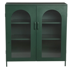 Armario de almacenamiento con <span class=keywords><strong>2</strong></span> puertas de vidrio arqueadas, gabinete de almacenamiento con <span class=keywords><strong>2</strong></span> estantes ajustables, color verde oscuro - Product Image 1