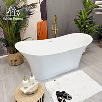 Baignoire autoportante ovale en acrylique WhiteForest pour adulte, en forme de pétale avec deux extrémités incurvées et surélevées, baignoire à remous