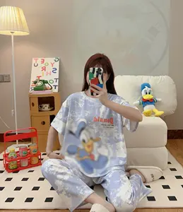 Hot new design cute animal printing silk/satin cotton pajamas summer pajamas 2 pcs cartoon pattern children's pajamas set