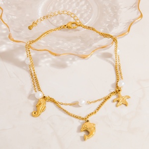 Double-Layered 18k <b>Gold</b> Stainless Steel <b>Anklet</b> Color-Retaining Three-Dimensional Foot Ornament with Delicate Design - Product Image 2