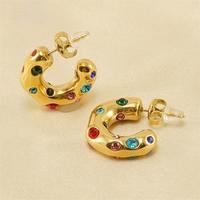 BM hipoalergenik anting-anting berlapis emas 18K anting-anting zirkon warna-warni baja tahan karat