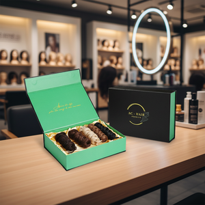 Boîte à extensions de cheveux en matériaux recyclés imprimés sur mesure, emballage cadeau rigide magnétique de luxe, doublure en éponge, logo personnalisé pour les cheveux - Product Image 2
