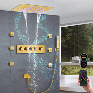 Soffione <span class=keywords><strong>doccia</strong></span> a soffitto da <span class=keywords><strong>incasso</strong></span> 23*15 pollici musica LED cascata a pioggia bagno sistema rubinetto <span class=keywords><strong>doccia</strong></span> <span class=keywords><strong>termostatico</strong></span> - Product Image 2
