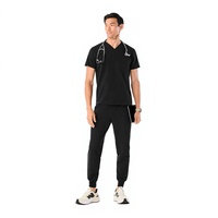 Blouses médicales pour hommes à col en V en tissu Dobby polyester, imprimables avec logo, très élastiques et respirantes, service OEM, fabriquées en Chine
