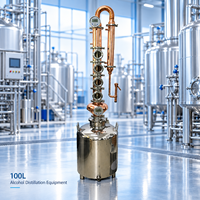 Colonne de distillation industrielle et commerciale Teve 100L avec jauge de niveau pour whisky, vodka, gin, brandy, rhum, éthanol – Alambic en cuivre avec condenseur