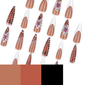 <span class=keywords><strong>Uñas</strong></span> Postizas con Diseño de Rayas de Tigre Estilo Punk, Alta Calidad, Cobertura Total, Diseño 3D con Flores, Punta Francesa, Largas y Estilizadas, Reutilizables, Arte de <span class=keywords><strong>Uñas</strong></span> Acrílicas - Product Image 4