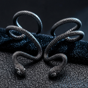 Yunnique Clip-on <b>Earrings</b> Snake Shape Stainless Steel Black Animal Zodiac Jewelry Women No <b>Piercing</b> Fashion Accessory Bezel - Product Image 1