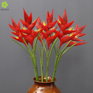 Fleur de paon artificielle QIHAO, rouge, en plastique, pour décoration intérieure de mariage, haute simulation - Product Image 1