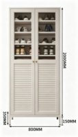 Meuble à chaussures moderne pour entrée, section supérieure en verre visible et armoire inférieure avec volets d'aération, en acier surélevé résistant à l'humidité