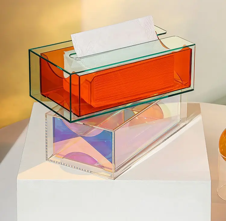 Kleurrijke Tissue Dispenser Doos Rechthoekige Acryl Tissue Case Houder Met Voor Auto Badkamer Kantoor Wegwerp Papier Facial Houder