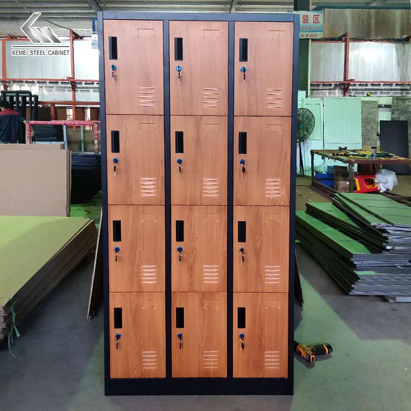 Cina nuovo prodotto tecnologico trasferimento del legno personale in metallo palestra armadietti scolastici armadietti in acciaio 12 porte