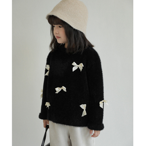 Stile coreano personalizzato bambini di spessore <span class=keywords><strong>abbigliamento</strong></span> <span class=keywords><strong>invernale</strong></span> dolce ragazze caldo maglione lavorato a maglia con bellissimo fiocco - Product Image 3