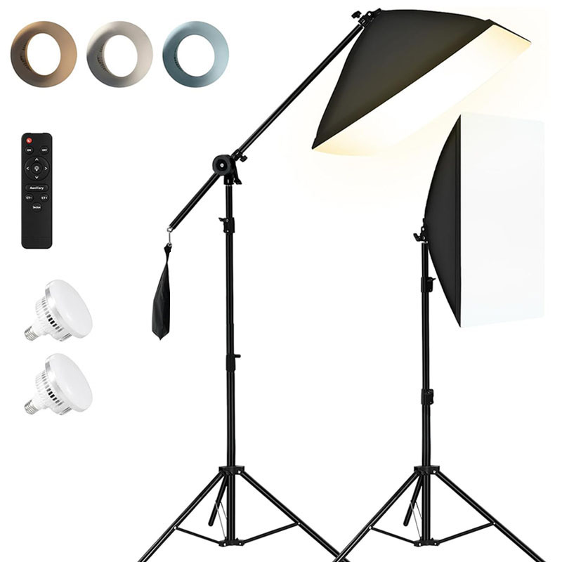 Softbox*2 + pied de 2m*2 + bras de 1,4m + ampoule LED*2
