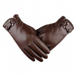 Men Winter Plush Thick <b>Thermal</b> <b>Waterproof</b> Soft Faux Pu Touch Screen Leather <b>Gloves</b> for Bike - Product Image 6