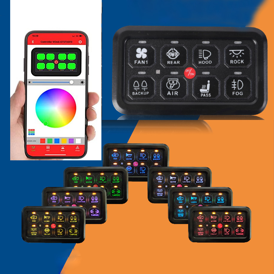 Водонепроницаемая IP68, приложение, выключатель питания, внедорожная Светодиодная панель, блок управления цепью 24 В 12 В 8, панель переключателя для автомобиля