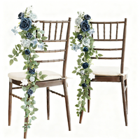 Décorations de chaises pour le jour du poisson d'avril, fleurs artificielles pour allée, banc d'église, fleurs en soie européenne, mousse, rose poussiéreuse, tissu, cérémonie florale