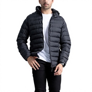 Men's <b>Black</b> Hooded <b>Puffer</b> Jacket Windproof Zipper Closure Casual Winter Coat Polyester Shell Regular Fit 2026 - Product Image 2