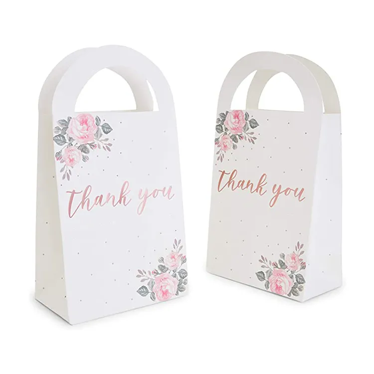 Custom Logo White Flowers Printing Paper bag High-quality Wedding Birthday Party package Paper Gift Bag