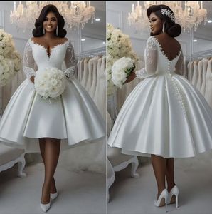 Nuovo Abito da Sposa con Maniche Lunghe, Vestito da Sposa Voluminoso al Ginocchio, Taglie Forti, Vestidos De Novia Bianco, Abiti da Sposa MW684 - Product Image 3