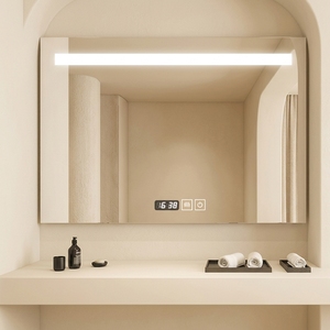 Miroir de salle de bain intelligent à LED rétroéclairé en aluminium noir rectangulaire moderne avec interrupteur tactile, miroir mural pour la décoration de la maison - Product Image 1