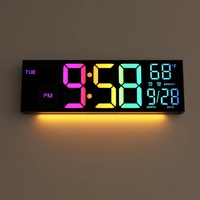 Jam Dinding Digital Besar 13 Inci dengan Pengubah Warna RGB, Remote Control, Peredup Kecerahan Otomatis, Jam Besar dengan Lampu Malam