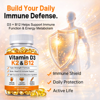 Complément alimentaire certifié GMP à marque privée : Vitamine D3 5000 UI, K2 MK7, B12 en capsules pour le soutien des os, des muscles, du cœur et de l'énergie (OEM)