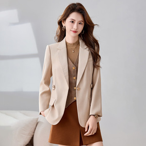 Women's Blazer Khaki Solid Color Single Button Anti-Wrinkle Polyester Worsted Commuting Professional Wear - Product Image 1